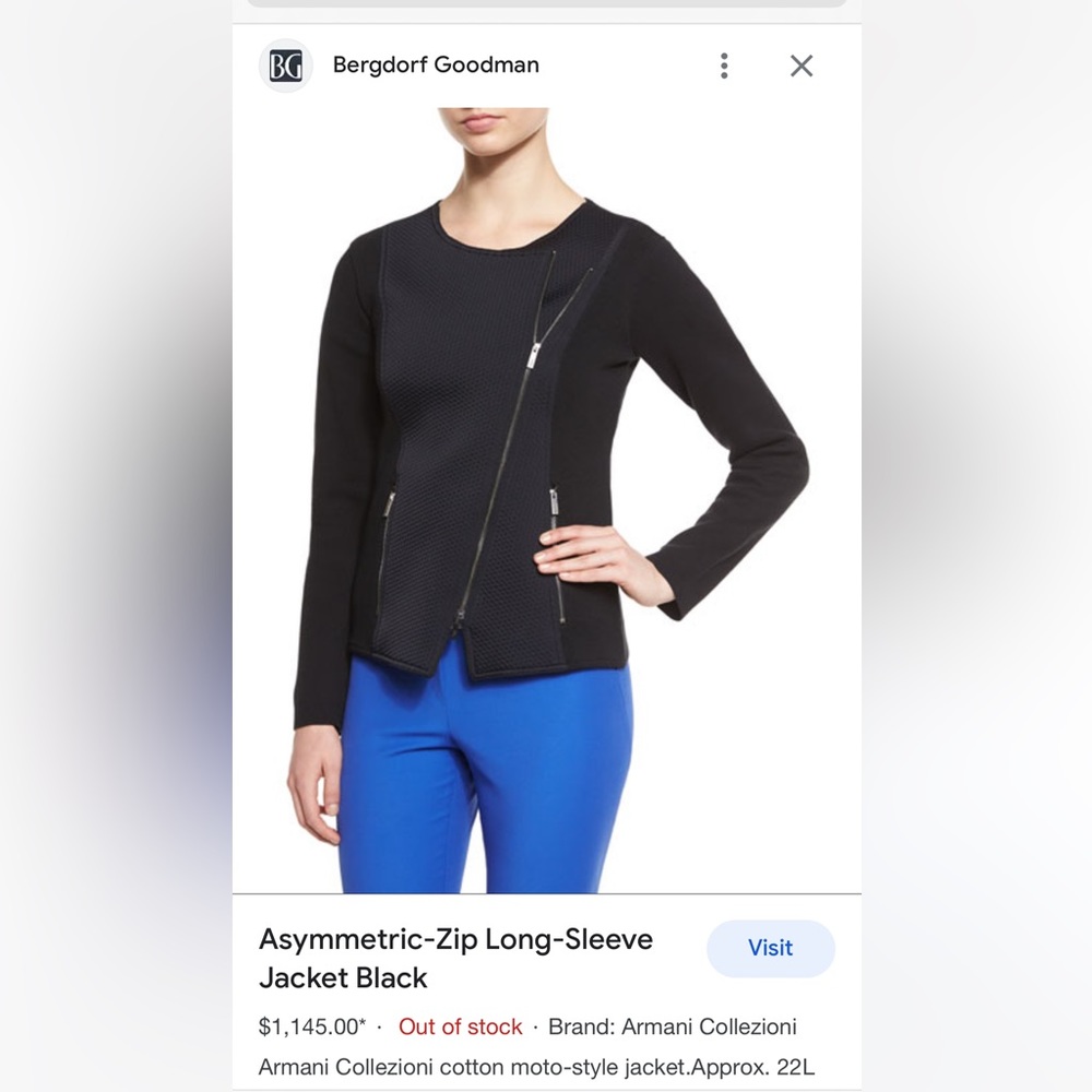 Armani Collezioni
Asymmetric-Zip Long-Sleeve Jacket, Black